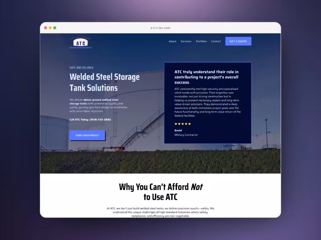 A T C Inc website, designed and built by Surefaze