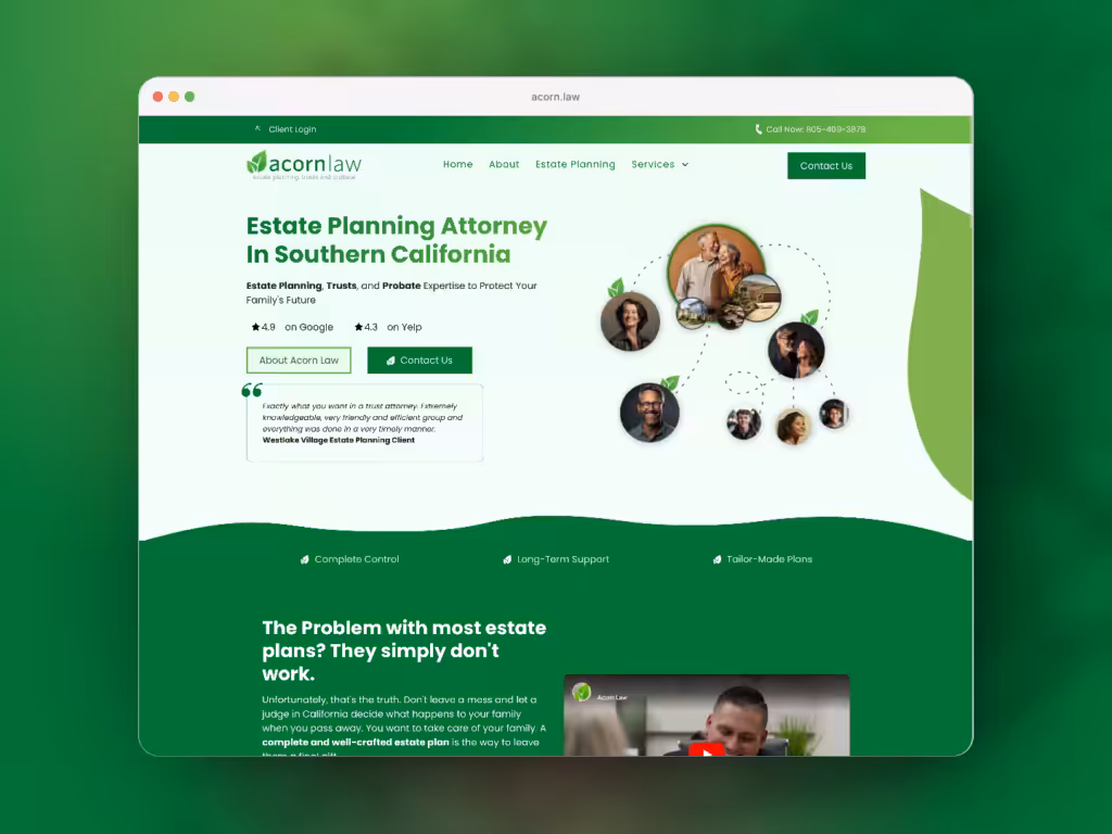 Acorn Law website, designed and built by Surefaze