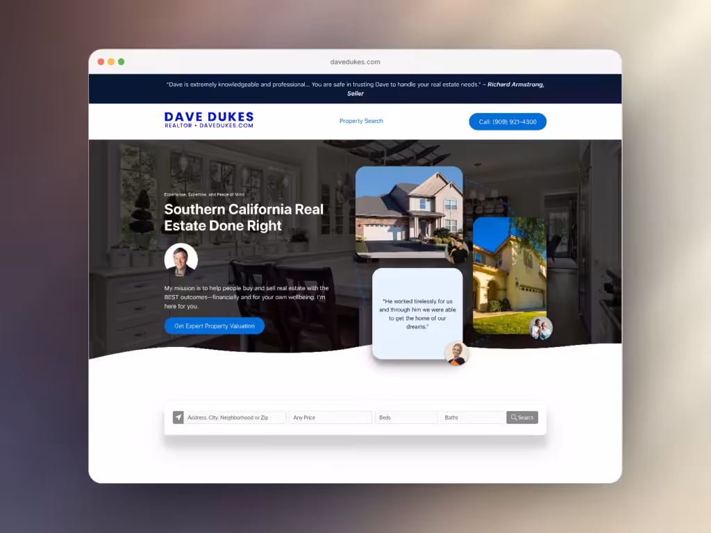 Dave Dukes website, designed and built by Surefaze