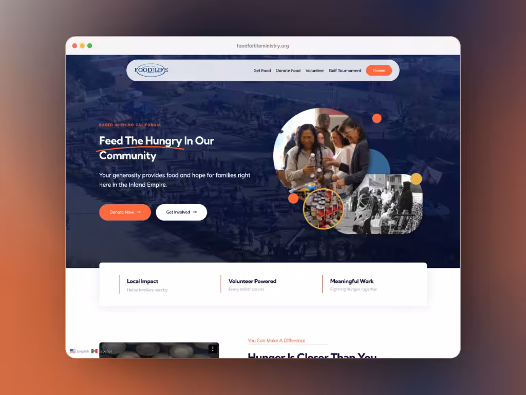 Food For Life Ministry website, designed and built by Surefaze