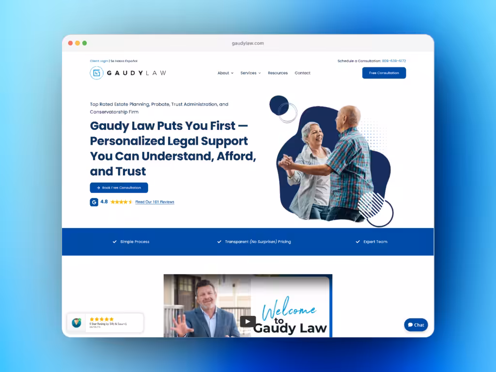 Gaudylaw website, designed and built by Surefaze
