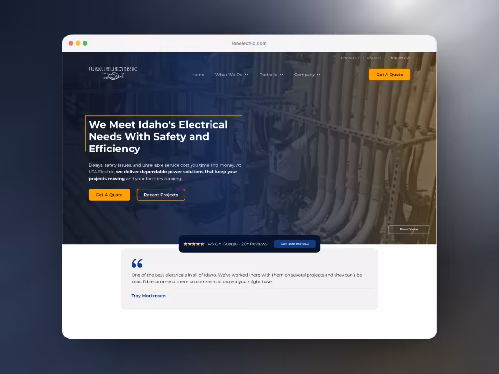Lea Electric website, designed and built by Surefaze