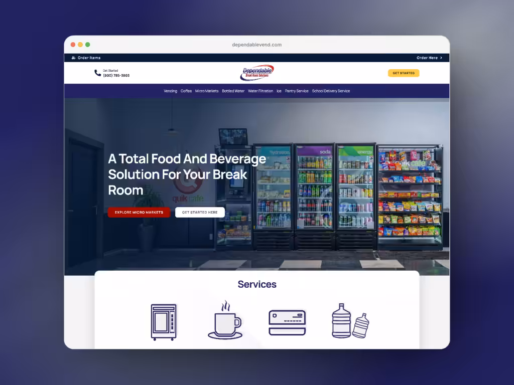 Dependablevend Com website, designed and built by Surefaze